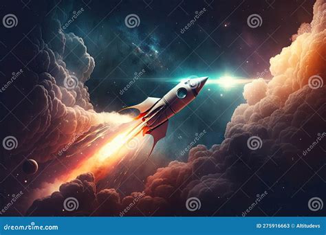 rocket ship flying   stars  nebulae  outer space