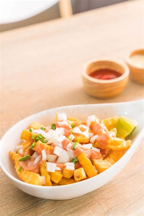 French fries with sauce stock photo. Image of snack - 116143540