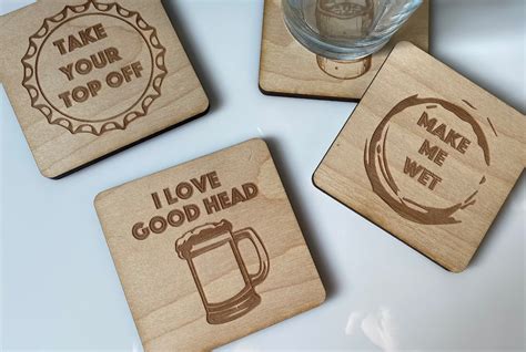 Funny Beer Coasters Set of 4 Wood Square Drink Adult Humor Home Bar ...