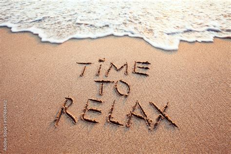time  relax concept written  sandy beach stock photo adobe stock