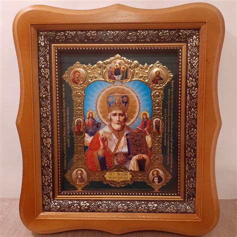 Икона Николая Чудотворца Святителя, лик 15х18 см, в светлом деревянном ...