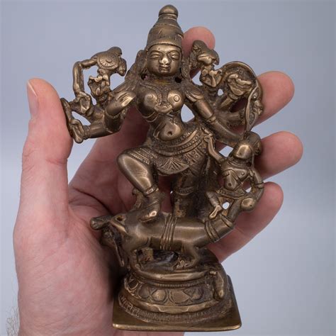 antique indian bronze figure  hindu deity durga mahishasura mardini