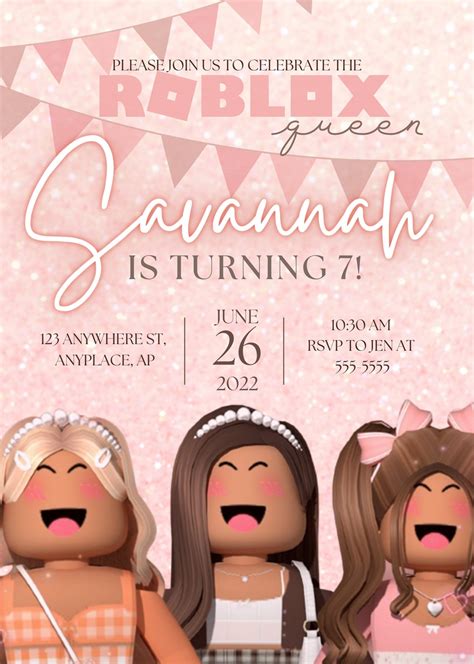 Roblox Birthday Invitation self-editable Invite Girl - Etsy UK