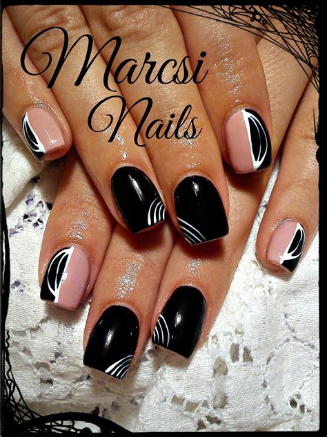 Black nail/ Elegant black nail/ Nude and black nail | Nails, Nude nails