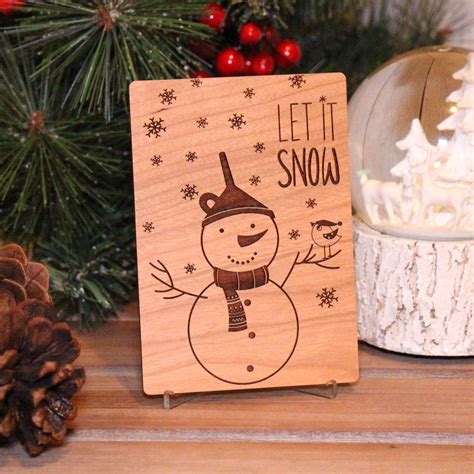 Merry Christmas Card Wood Christmas Card Custom Holiday | Etsy