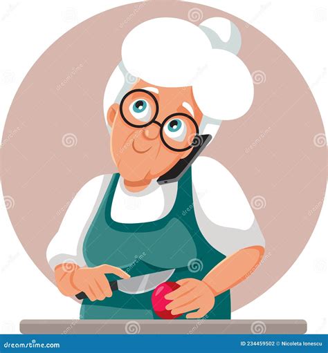 Granny Talking on the Phone while Cooking Vector Cartoon Stock Vector