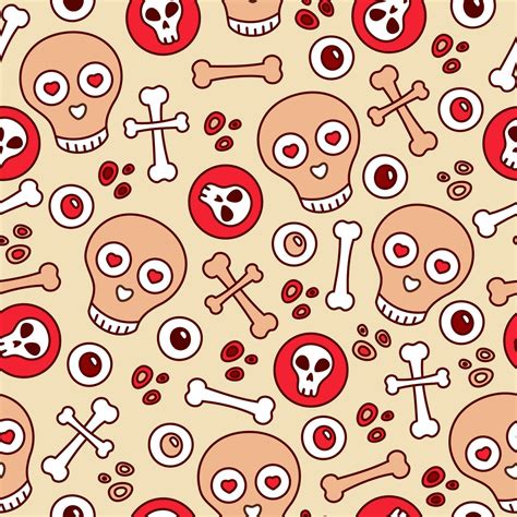Seamless pattern with skull, bones and eyes. A cute and funny pattern ...