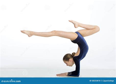 female gymnast   handstand pose stock photo image  studio