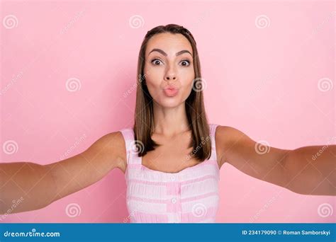 Photo Of Flirty Millennial Brunette Lady Blow Kiss Wear Blue Jumper ...
