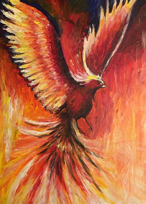 Phoenix print on canvas, mythical bird made from image of painting ...