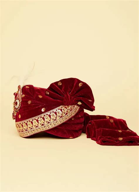 Buy Velvet Red Gold Embellished Safa Online in India @Manyavar - Safa ...