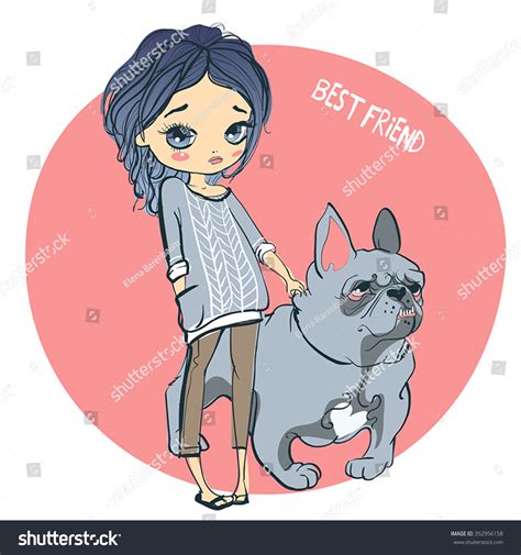 Little Girl Bulldog Stock Vector (Royalty Free) 352956158 | Shutterstock
