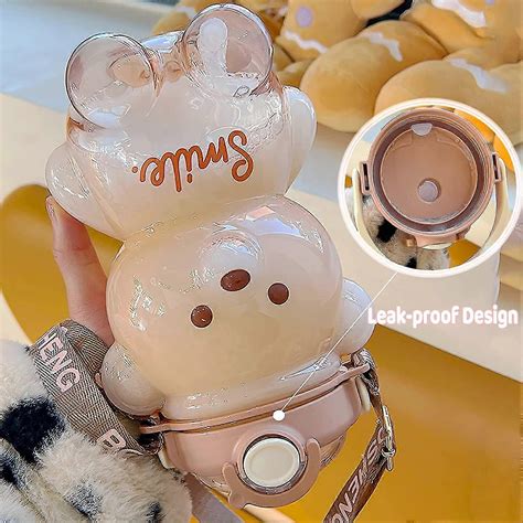 Bear Water Bottle With Straw, Kawaii Leak-proof Water Jug With