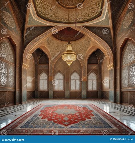 Interior of Islamic mosque stock illustration. Illustration of ...