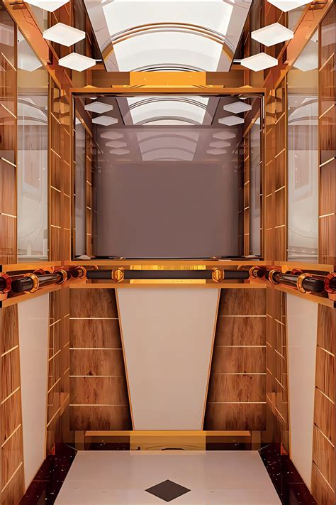 Mirror and Stainless Steel Etched Passenger Lift, Handrail, Gearless