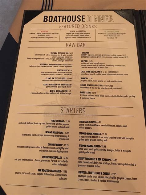 Menu at Boathouse at Hendry's Beach restaurant, Santa Barbara