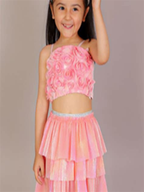 Buy LIL DRAMA Girls Self Design With Skirt - Clothing Set for Girls ...