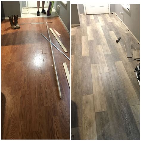 Smartcore ultra vinyl flooring- before and after. Color- woodford oak