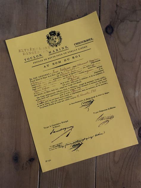 jean valjeans parole letter yellow ticket  leave