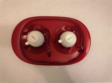 GUZZINI Set With Two Espresso Cups With Saucer and Teaspoons Red Tray ...