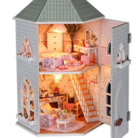 DIY Amor Fortaleza De Madeira Casa de Bonecas com Mobiliário e