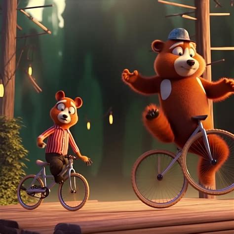 Premium AI Image | A bear on a bike is next to a bear on a bike.