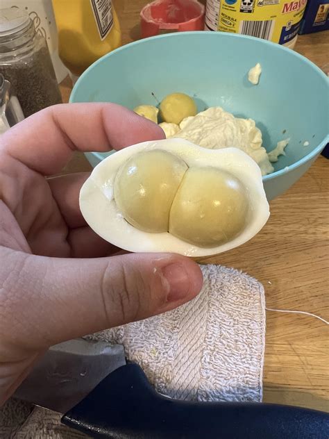 makin deviled eggs, found this double yolker! : r/mildlyballs
