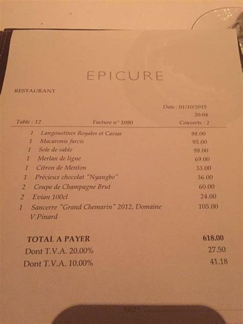 Menu at Epicure restaurant, Paris, 112 Rue du Faubourg Saint-Honoré