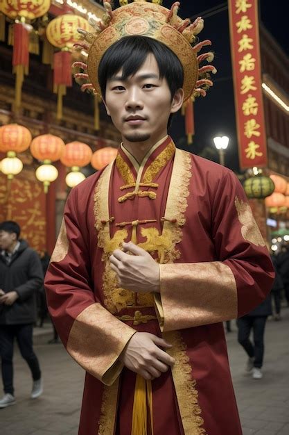 premium photo  chinese man  traditional attire celebrating chinese