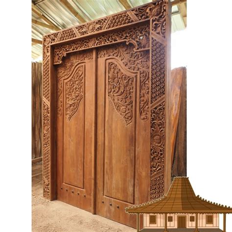 jual pintu utama pintu rumah kayu jati ukir shopee indonesia