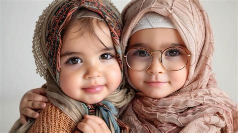 Portrait Of Happy two Muslim sisters | Premium AI-generated image