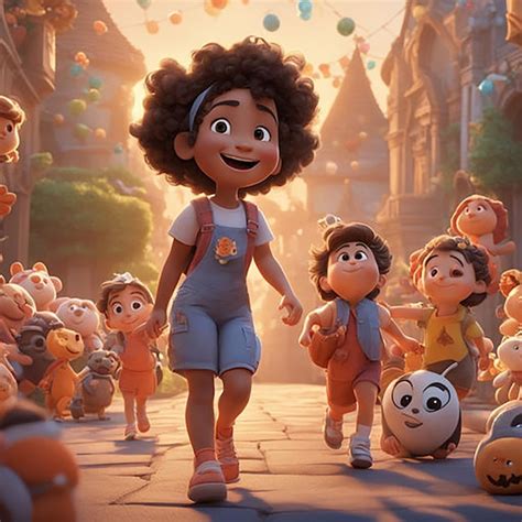 premium ai image kids cartoon running   brick road ai
