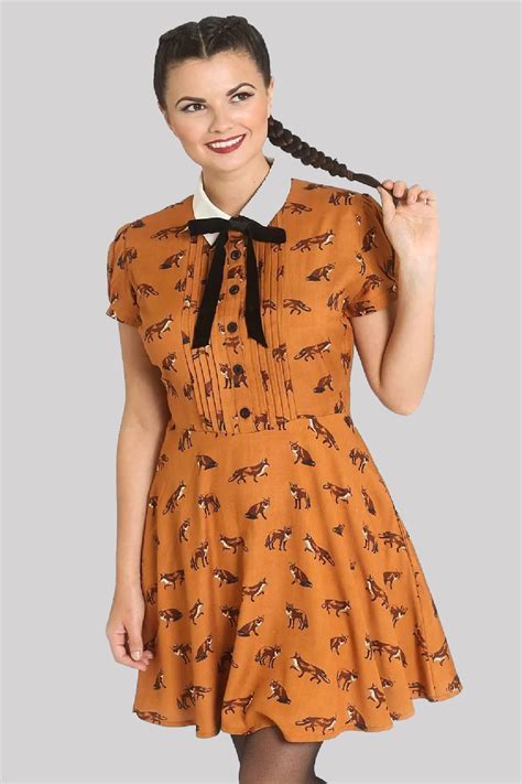 Hell Bunny Vixey Fox Retro 1960's Dress - Brown | Ro Rox