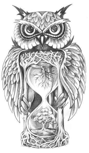 Hourglass tattoo, Feather tattoos, Owl tattoo