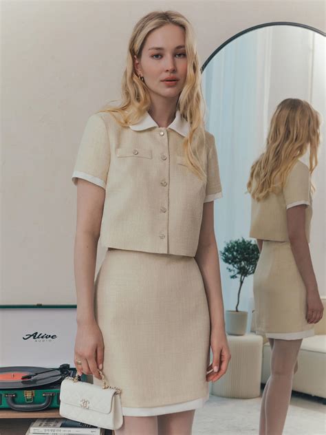 Твидовая юбка мини с контрастной вставкой :: LICHI - Online fashion store