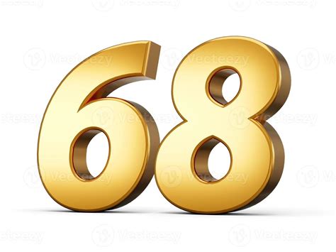 Golden metallic Number 68 Sixty Eight, White background 3d illustration ...