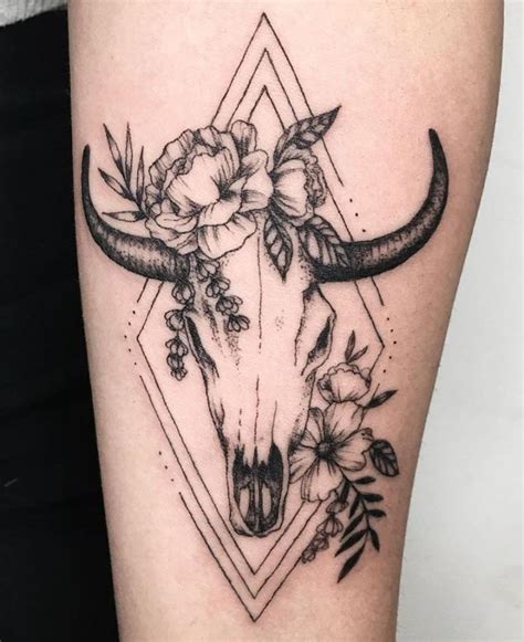 bull skull tattoo  flowers