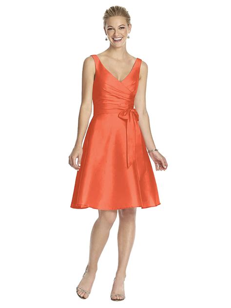 V-neck Sleeveless Cocktail Length Bridesmaid Dress In Fiesta | The
