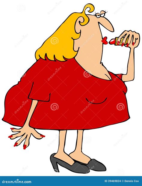 Chubby Woman Putting on Lipstick Stock Illustration - Illustration of