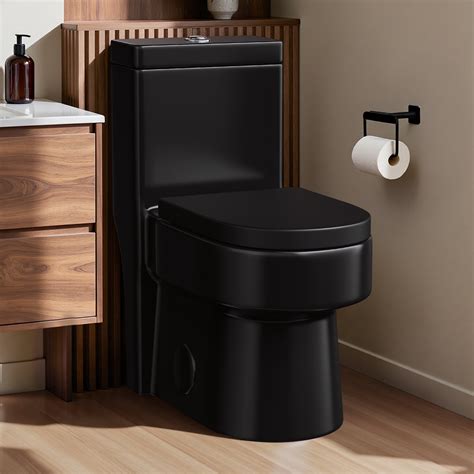 WANSID Compact One Piece Toilet Black,1.2/1.85GPF Powerful Dual-Flush