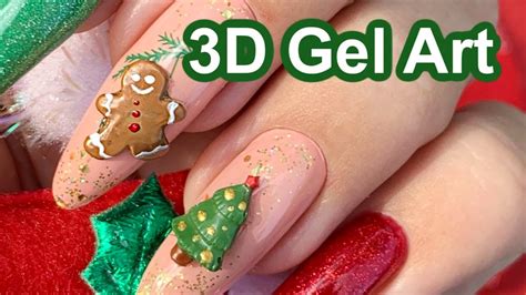 How to : 3D Holiday Gel Polish Nail Art | Gel Extensions on Myself ...