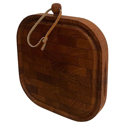 Danish Modern Solid Teak Butcher Block Serving Cutting Tray For Sale at