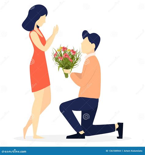 Young Man Giving Flowers To His Beloved Woman Stock Vector
