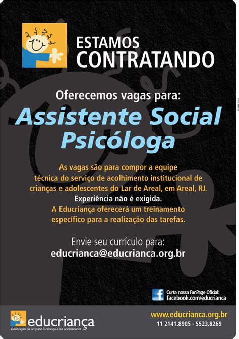 Vaga Para Assistente Social - SERVIÇO SOCIAL: Vaga para Assistente Social- Areal/RJ