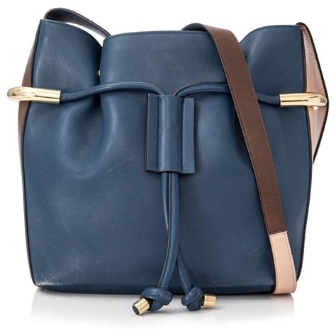 Chloé Chloe Blue Small Emma Leather Bucket Bag Brown Pony-style