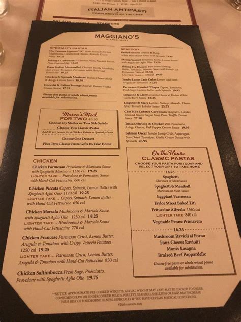 Menu at Maggiano's Little Italy pub & bar, McLean