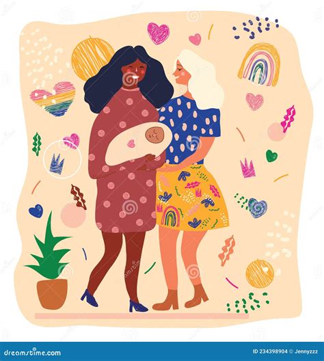 A Set of LGBTQ Couple with Children, Gays, Lesbians, Moms and Baby