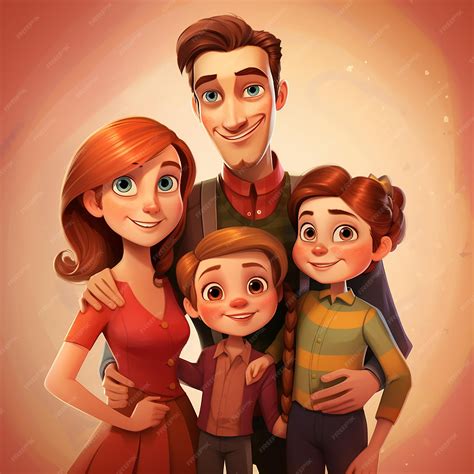 Cartoon Family Portrait Mother Father Brother and Sister | Premium AI