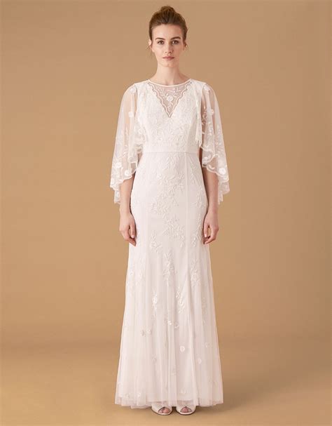 Zoey Floral Cape Bridal Dress Ivory