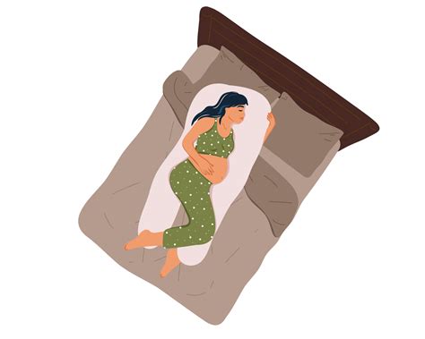 Top view of a young pregnant woman in pajamas sleeping on a maternity
